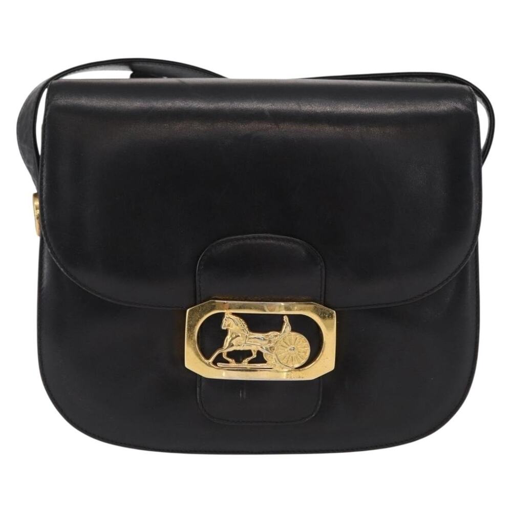 Celine Leather Horse Carriage Shoulder Bag Black